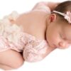 Vemonllas Newborn Photography Props Baby Girls Floral Headband and Open Back Romper Photo Prop Outfits