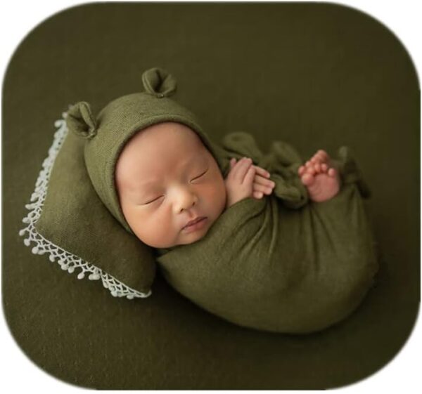 41_DYoNzpwL._AC_SL1001 Vemonllas Newborn Baby Boy Girl Photography Props Bow Wrap, Posing Aid, Hat and Blanket Set of 4 Pcs