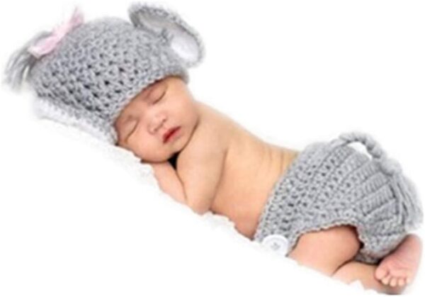 41paSMkSoXL._AC_SL1001 Vemonllas Newborn Photography Props Outfit Boys Girls Elephant Hat Bonnet & Shorts Baby Photo Props Crochet Knitted Costumes