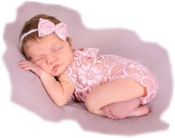 41qyVjn8RaL._AC_SL1001 Newborn Baby Photography Props Outfits Girls Princess Lace Bow Headband Deep-V Rompers Bodysuits Baby Photo Props