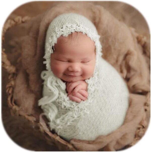510CmuHJi1L._AC_SL1001 Newborn Photography Props Outfit Girl Boy Mohair Lace Hat with Wrap Blanket Crochet Knit Baby Photo Props