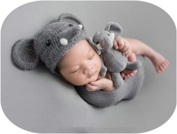 510gfjRma-L._AC_SL1001 Vemonllas Newborn Photography Wrap Stretch Blanket Baby Photo Props Mohair Elephant Hat Newborn Photoshoot Outfits