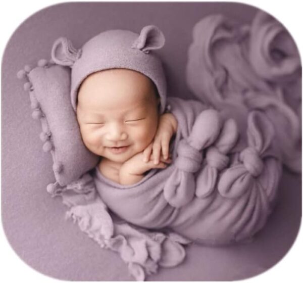 513HPXd90VL._AC_SL1001 Vemonllas Newborn Baby Boy Girl Photography Props Bow Wrap, Posing Aid, Hat and Blanket Set of 4 Pcs