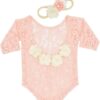 Vemonllas Newborn Photography Props Baby Girls Floral Headband and Open Back Romper Photo Prop Outfits