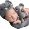 Vemonllas Newborn Photography Props Boys Girls Mohair Elephant Hat Bonnets Baby Photo Prop Crochet Knitted Cap