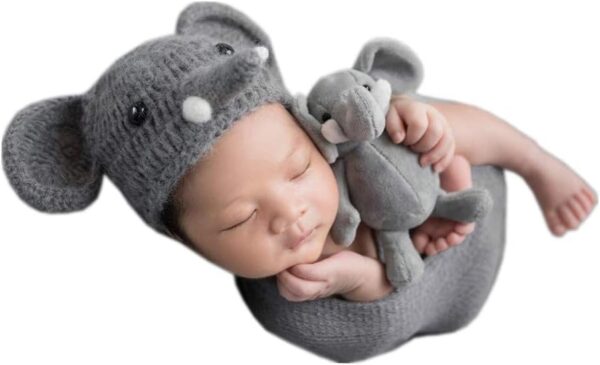 51DMe1Nf28L._AC_SL1001 Vemonllas Newborn Photography Props Boys Girls Mohair Elephant Hat Bonnets Baby Photo Prop Crochet Knitted Cap