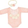 Vemonllas Newborn Photography Props Baby Girls Floral Headband and Open Back Romper Photo Prop Outfits