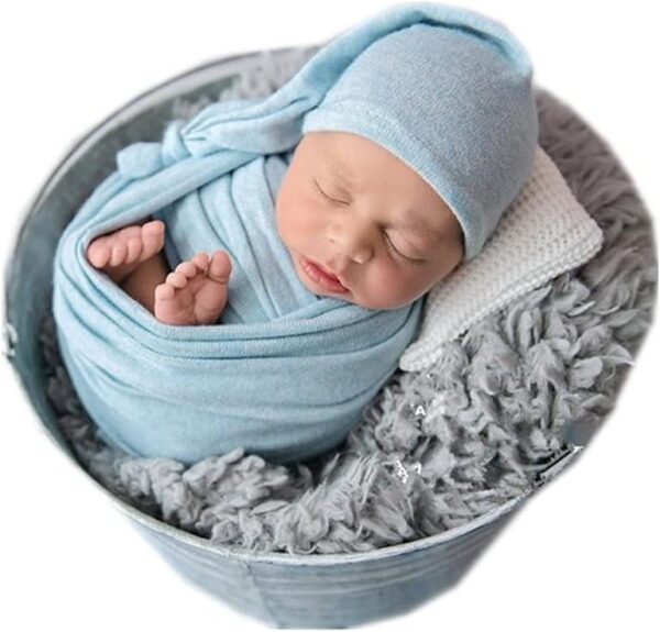 51GZI8E5WBL._AC_SL1001 Vemonllas Newborn Baby Photography Props Outfits Hat Long Ripple Wrap Set for Boys Girls Photoshoot Photos Picture