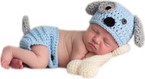 Vemonllas Newborn Photography Props Boys Girls Outfits Crochet Knitted Puppy Dog Hat Bonnet, Shorts & Bone Baby Photo Props
