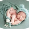 Vemonllas Newborn Photography Props Outfits Girl Boy Teddy Bear Hat with Wrap Stretch Blanket Baby Photo Props