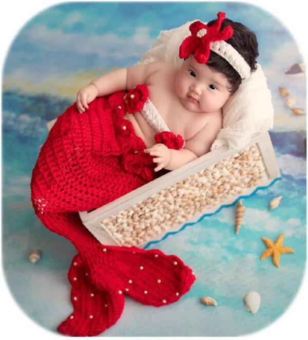 Vemonllas Newborn Photography Props Girls Star Headband, Bra & Mermaid Tail Baby Photoshoot Prop Outfits (Green)
