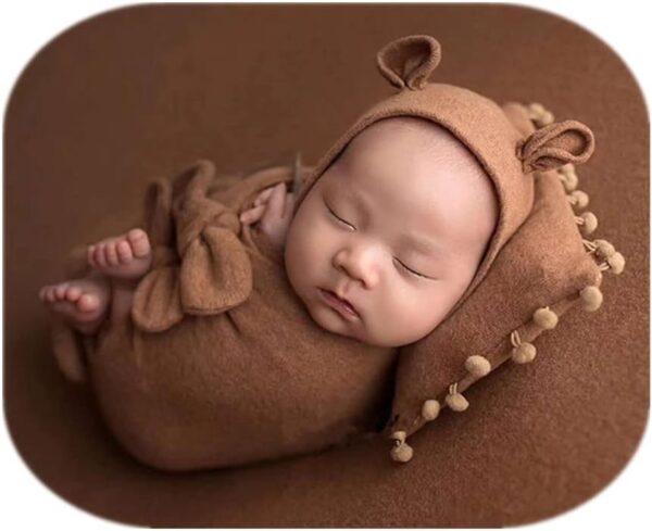 51L84o9X_UL._AC_SL1001 Vemonllas Newborn Baby Boy Girl Photography Props Bow Wrap, Posing Aid, Hat and Blanket Set of 4 Pcs