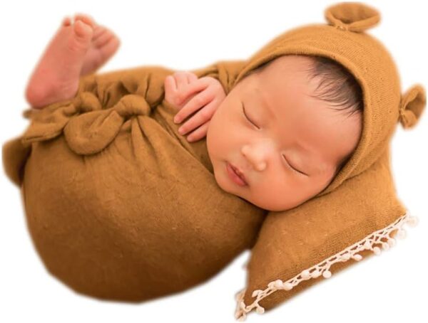 51Lk_J-fJiL._AC_SL1001 Vemonllas Newborn Baby Boy Girl Photography Props Bow Wrap, Posing Aid, Hat and Blanket Set of 4 Pcs