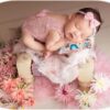 Newborn Baby Photography Props Outfits Girls Princess Lace Bow Headband Deep-V Rompers Bodysuits Baby Photo Props