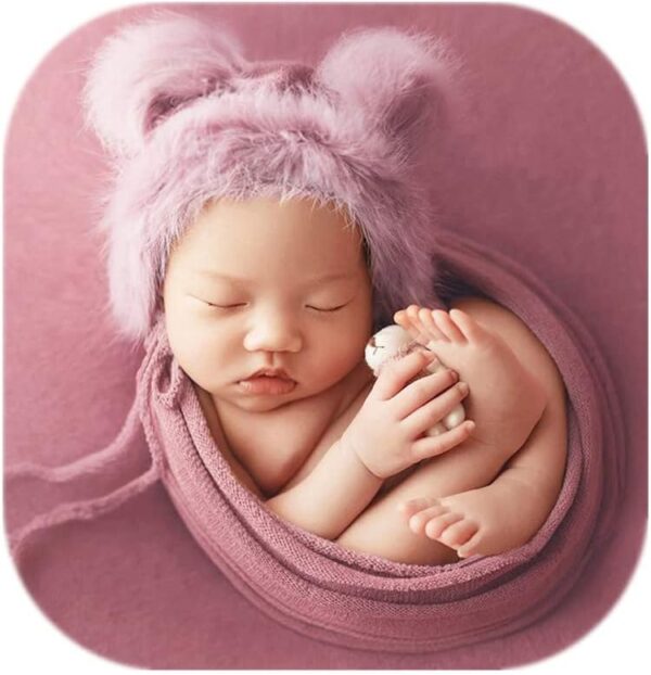 51NUIP3L4DL._AC_SL1001 Vemonllas Newborn Photography Props Outfits Girl Boy Teddy Bear Hat with Wrap Stretch Blanket Baby Photo Props