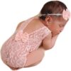 Newborn Baby Photography Props Outfits Girls Princess Lace Bow Headband Deep-V Rompers Bodysuits Baby Photo Props