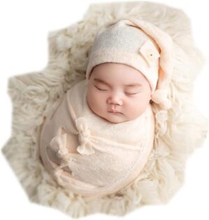Vemonllas Newborn Photography Props Outfit Boy Girls Hat,Bow Wrap,Posing Aid Moon,Flower Headdress Baby Photo Props Pack of 5