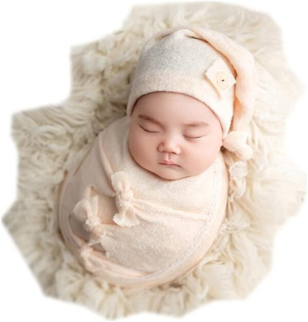 Vemonllas Newborn Photography Props Outfit Boy Girls Hat,Bow Wrap,Posing Aid Moon,Flower Headdress Baby Photo Props Pack of 5