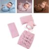 Vemonllas Newborn Baby Boy Girl Photography Props Bow Wrap, Posing Aid, Hat and Blanket Set of 4 Pcs