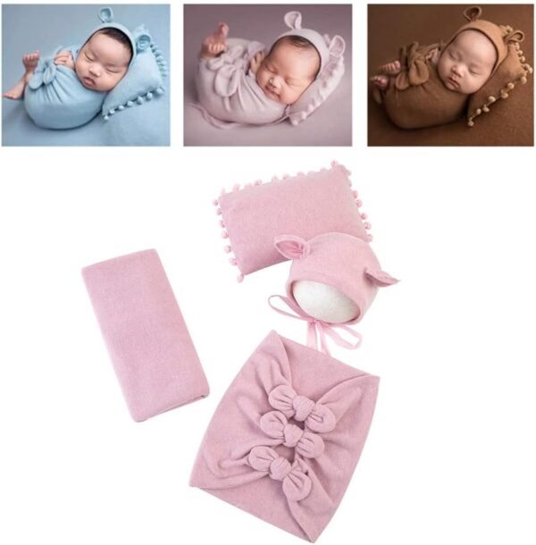 51OTtwjK7gL._AC_SL1001 Vemonllas Newborn Baby Boy Girl Photography Props Bow Wrap, Posing Aid, Hat and Blanket Set of 4 Pcs