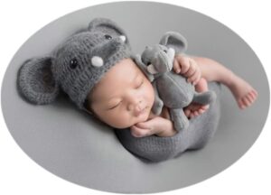 Vemonllas Newborn Photography Props Boys Girls Mohair Elephant Hat Bonnets Baby Photo Prop Crochet Knitted Cap