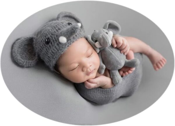 51P_akjNtcL._AC_SL1001 Vemonllas Newborn Photography Props Boys Girls Mohair Elephant Hat Bonnets Baby Photo Prop Crochet Knitted Cap