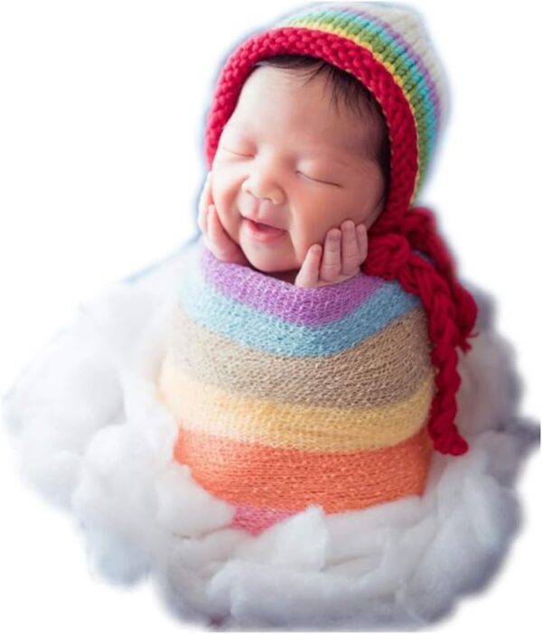 Vemonllas Fashion Newborn Boy Girl Baby Photography Props Outfits Rainbow Hat and Long Ripple Wrap Set (Rainbow)