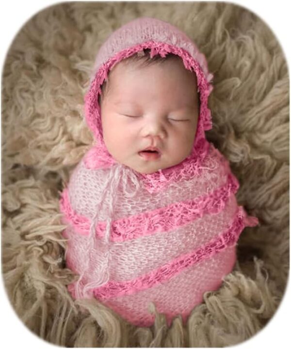 51Q7EguQqCL._AC_SL1001 Newborn Photography Props Outfit Girl Boy Mohair Lace Hat with Wrap Blanket Crochet Knit Baby Photo Props
