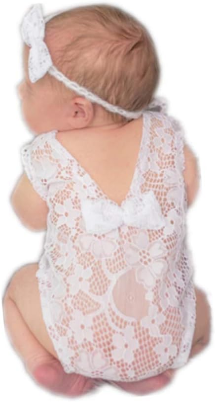 51QTCNZcgAL._AC_SL1001 Newborn Baby Photography Props Outfits Girls Princess Lace Bow Headband Deep-V Rompers Bodysuits Baby Photo Props