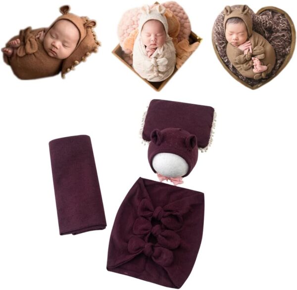 51Qxd_52MTL._AC_SL1001 Vemonllas Newborn Baby Boy Girl Photography Props Bow Wrap, Posing Aid, Hat and Blanket Set of 4 Pcs