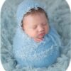Newborn Photography Props Outfit Girl Boy Mohair Lace Hat with Wrap Blanket Crochet Knit Baby Photo Props