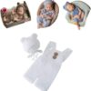Vemonllas Newborn Photography Props Boys Girls Outfits Mohair Bear Hat Bonnets & with Romper Suspender Pants Baby Photo Prop
