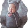 Newborn Baby Photography Props Outfits Hat Long Ripple Wrap Set for Boys Girls Photography (Light Gray)