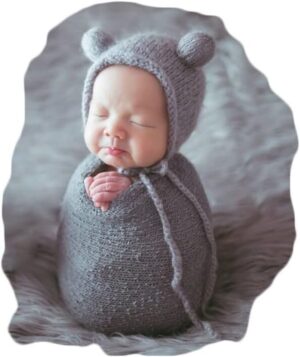 Newborn Baby Photography Props Outfits Hat Long Ripple Wrap Set for Boys Girls Photography (Light Gray)