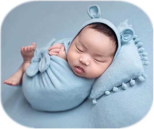 51ZpKfKiIlL._AC_SL1001 Vemonllas Newborn Baby Boy Girl Photography Props Bow Wrap, Posing Aid, Hat and Blanket Set of 4 Pcs