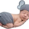 Vemonllas Newborn Photography Props Outfit Boys Girls Elephant Hat Bonnet & Shorts Baby Photo Props Crochet Knitted Costumes