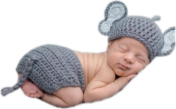 Vemonllas Newborn Photography Props Outfit Boys Girls Elephant Hat Bonnet & Shorts Baby Photo Props Crochet Knitted Costumes