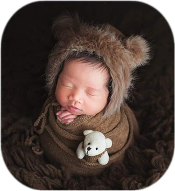 51cbBj5b7LL._AC_SL1001 Vemonllas Newborn Photography Props Outfits Girl Boy Teddy Bear Hat with Wrap Stretch Blanket Baby Photo Props