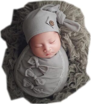 Vemonllas Newborn Photography Props Outfit Boy Girls Hat,Bow Wrap,Posing Aid Moon,Flower Headdress Baby Photo Props Pack of 5