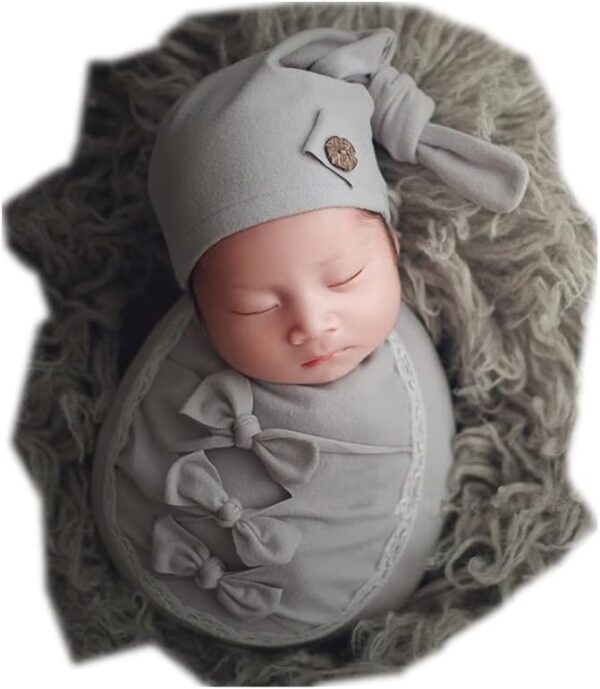 Vemonllas Newborn Photography Props Outfit Boy Girls Hat,Bow Wrap,Posing Aid Moon,Flower Headdress Baby Photo Props Pack of 5