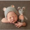 Vemonllas Newborn Photography Props Outfits Boys Girls Knit Baby Photo Props Mouse Hat and Doll Newborn Photo Shoot Set