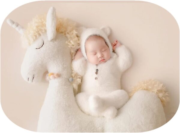 Vemonllas Newborn Photography Props Boys Girls Outfits Mohair Bear Hat Bonnet & Footed Romper Bodysuit Photoshoot Costume Set