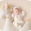 Vemonllas Newborn Photography Props Boys Girls Outfits Mohair Bear Hat Bonnet & Footed Romper Bodysuit Photoshoot Costume Set