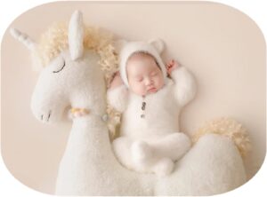 Vemonllas Newborn Photography Props Boys Girls Outfits Mohair Bear Hat Bonnet & Footed Romper Bodysuit Photoshoot Costume Set