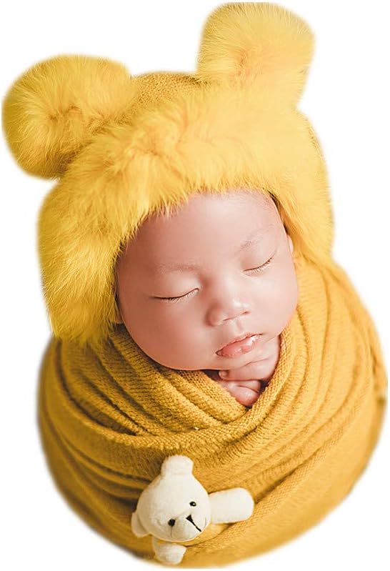 51i8lpskO6L._AC_SL1001_78d1d560-446c-42fe-969d-a3b97ee827fd Vemonllas Newborn Photography Props Outfits Girl Boy Teddy Bear Hat with Wrap Stretch Blanket Baby Photo Props