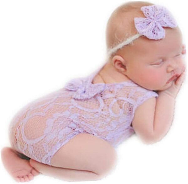 51iHU6b8PUL._AC_SL1052 Newborn Baby Photography Props Outfits Girls Princess Lace Bow Headband Deep-V Rompers Bodysuits Baby Photo Props