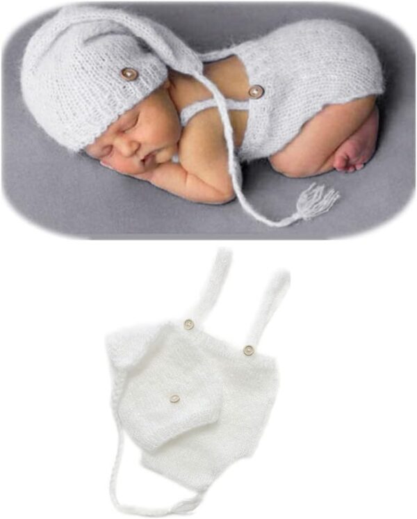 Vemonllas Newborn Photography Props Outfits Girl Boy Mohair Newborn Photoshoot Props Elf Hat Pant Baby Photo Props Outfit