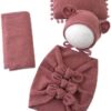 Vemonllas Newborn Baby Boy Girl Photography Props Bow Wrap, Posing Aid, Hat and Blanket Set of 4 Pcs