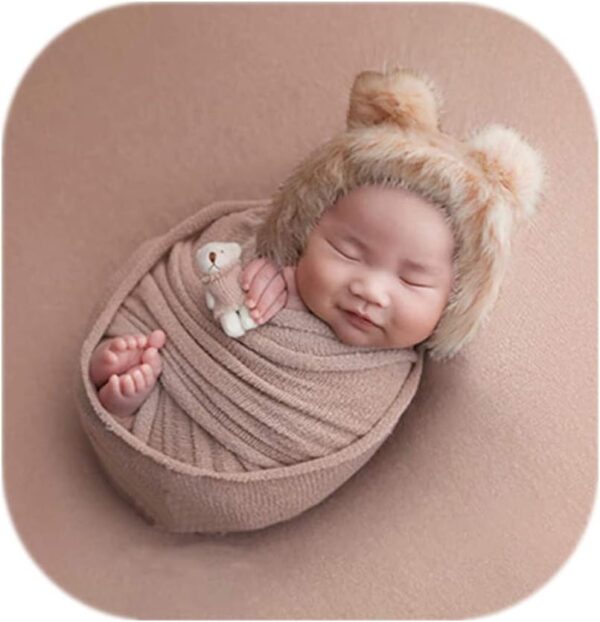 51nurgJ-sVL._AC_SL1001 Vemonllas Newborn Photography Props Outfits Girl Boy Teddy Bear Hat with Wrap Stretch Blanket Baby Photo Props