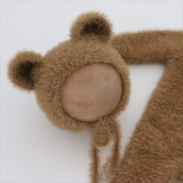 Vemonllas Newborn Photography Props Boys Girls Outfits Mohair Bear Hat Bonnet & Footed Romper Bodysuit Photoshoot Costume Set